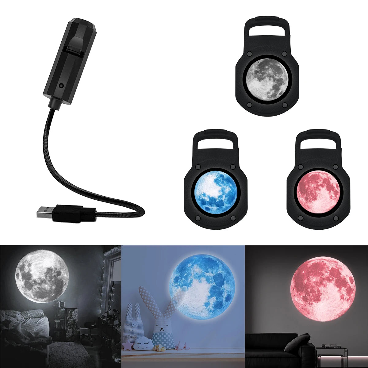 Starry Sky Projector Night Light – 3-Color Moon LED Atmosphere Lamp