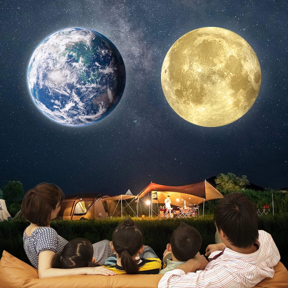 USB Moon & Earth Projection Night Light - Ceiling Atmosphere Projector