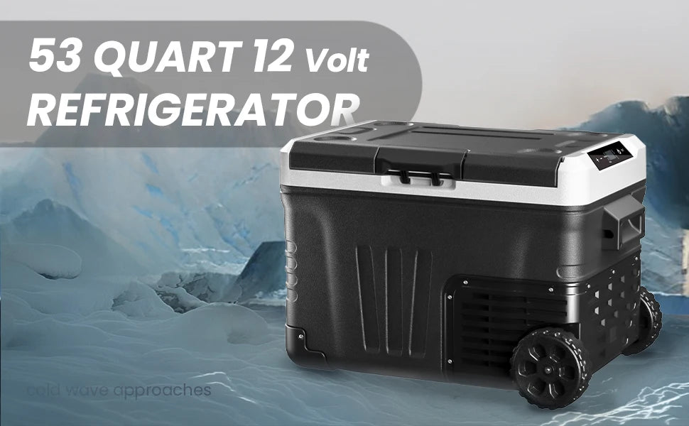 SIMZLIFE 35L Car Portable Freezer 12V Refrigerator Cooler 12V/24V DC Fridge with Wheels 2 Baskets for Travel Truck Boat Camping