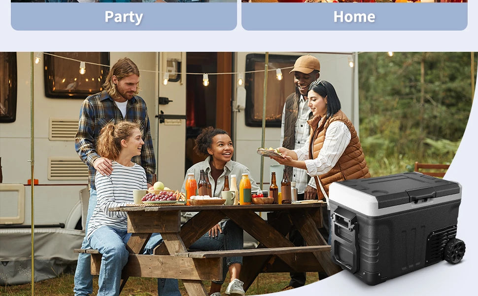 SIMZLIFE 35L Car Portable Freezer 12V Refrigerator Cooler 12V/24V DC Fridge with Wheels 2 Baskets for Travel Truck Boat Camping