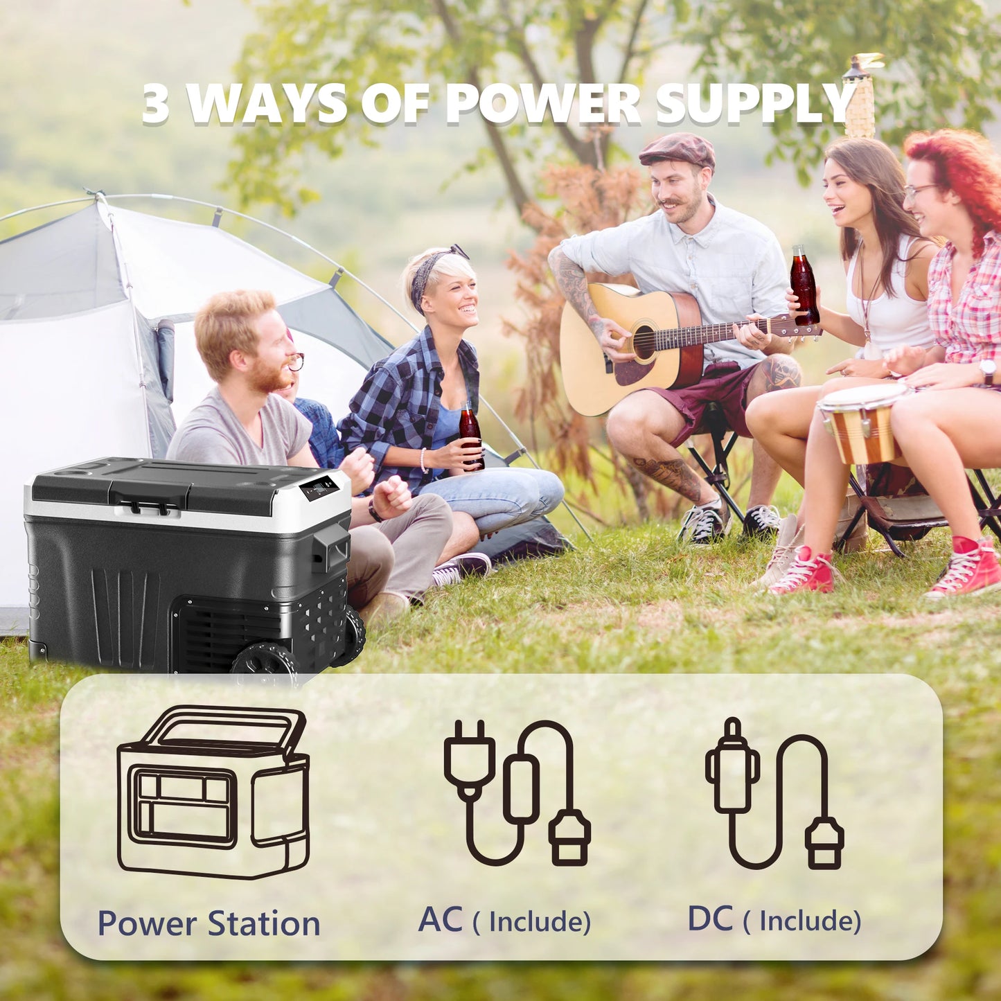 SIMZLIFE 35L Car Portable Freezer 12V Refrigerator Cooler 12V/24V DC Fridge with Wheels 2 Baskets for Travel Truck Boat Camping