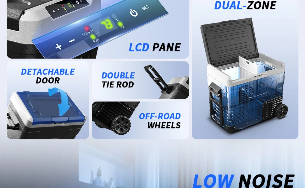 SIMZLIFE 35L Car Portable Freezer 12V Refrigerator Cooler 12V/24V DC Fridge with Wheels 2 Baskets for Travel Truck Boat Camping