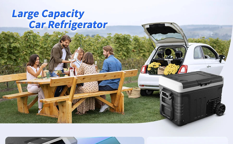 SIMZLIFE 35L Car Portable Freezer 12V Refrigerator Cooler 12V/24V DC Fridge with Wheels 2 Baskets for Travel Truck Boat Camping