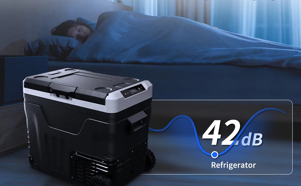 SIMZLIFE 35L Car Portable Freezer 12V Refrigerator Cooler 12V/24V DC Fridge with Wheels 2 Baskets for Travel Truck Boat Camping