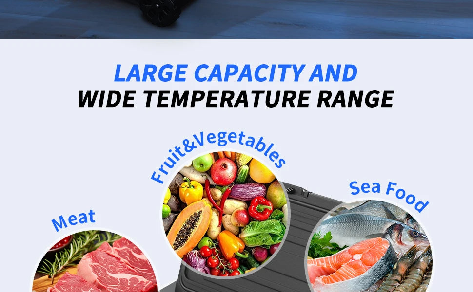 SIMZLIFE 35L Car Portable Freezer 12V Refrigerator Cooler 12V/24V DC Fridge with Wheels 2 Baskets for Travel Truck Boat Camping