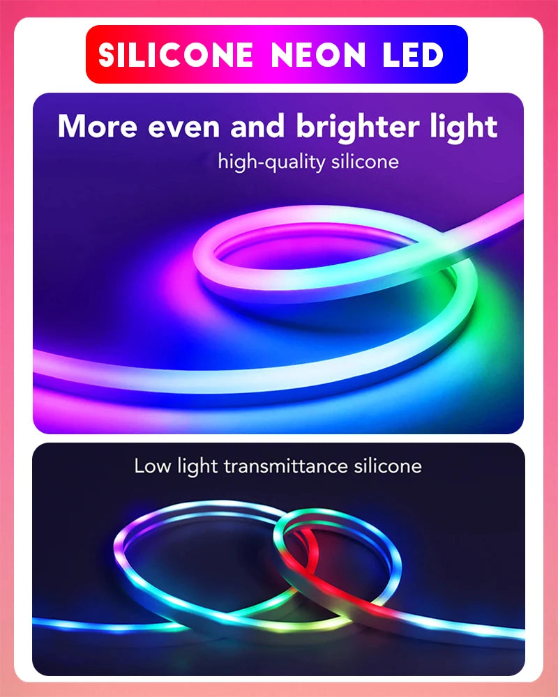 TUYA Smart RGBIC Neon LED Strip Lights | Music Sync | App & Voice Control | IP65 Waterproof
