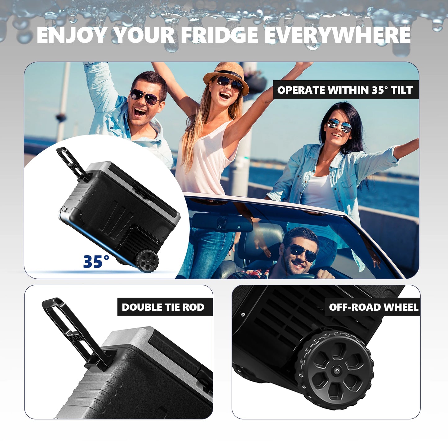 SIMZLIFE 35L Car Portable Freezer 12V Refrigerator Cooler 12V/24V DC Fridge with Wheels 2 Baskets for Travel Truck Boat Camping