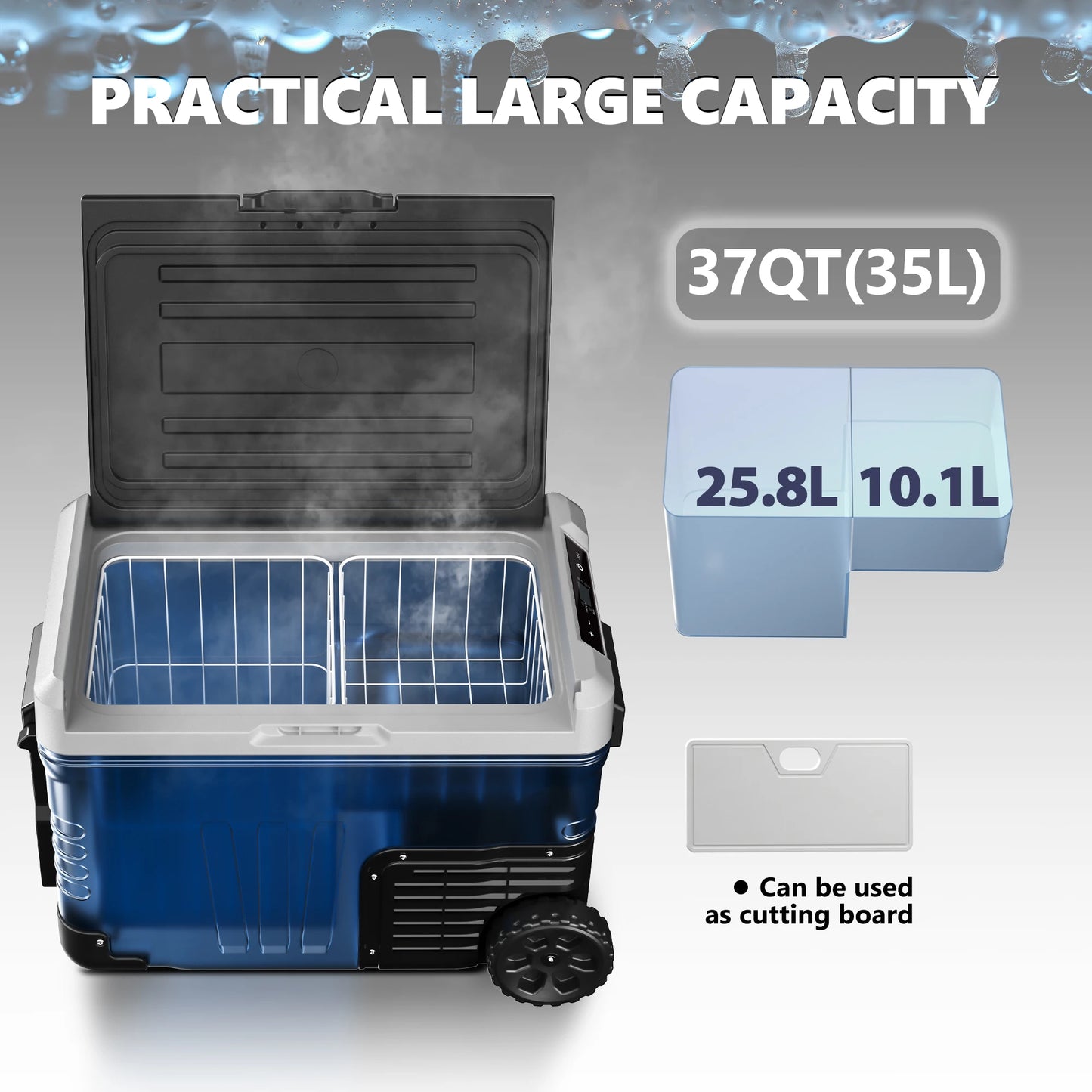 SIMZLIFE 35L Car Portable Freezer 12V Refrigerator Cooler 12V/24V DC Fridge with Wheels 2 Baskets for Travel Truck Boat Camping