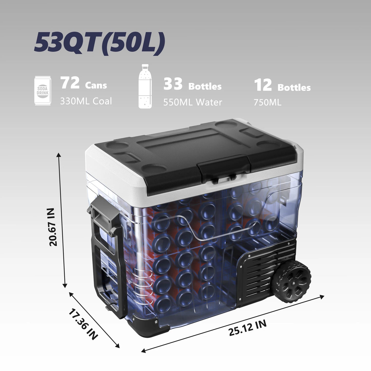 SIMZLIFE 35L Car Portable Freezer 12V Refrigerator Cooler 12V/24V DC Fridge with Wheels 2 Baskets for Travel Truck Boat Camping