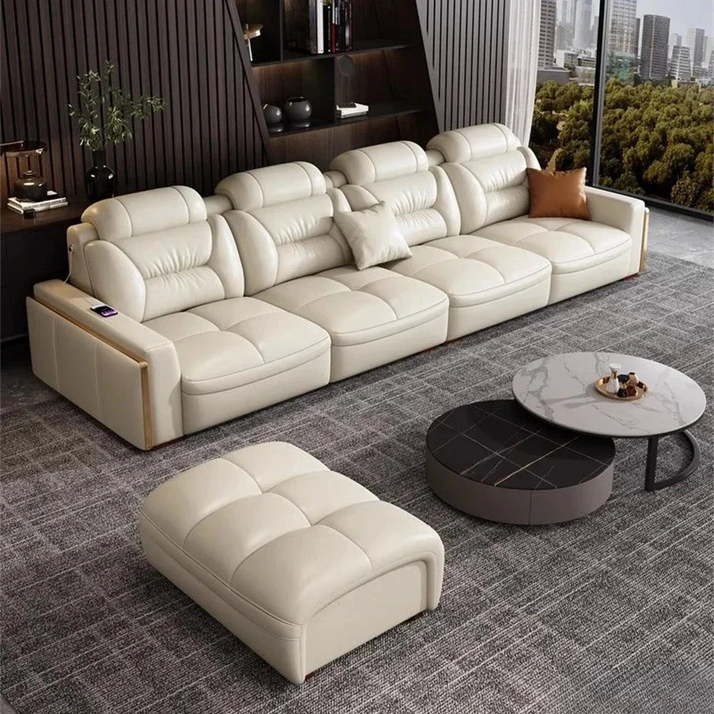 Premium Italian Genuine Leather Sectional Sofa Sets Couch Sofas with USB and Bluetooth Speaker - MANBAS Living Room Furniture