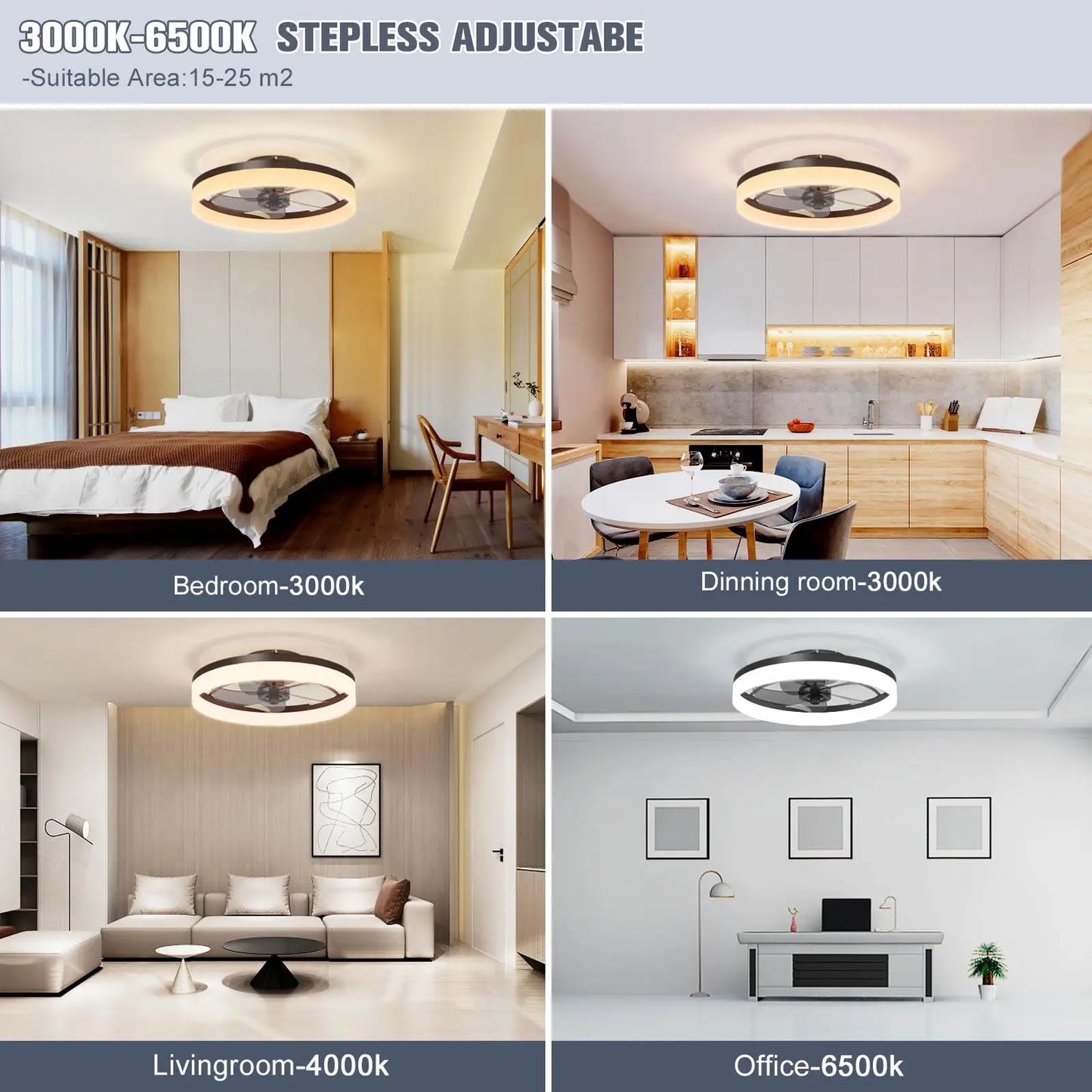 Simple LED Ceiling Fan Light Remote Control with Infinite Dimming 6 Levels of Wind Speed Living Room Bedroom chandelier fan