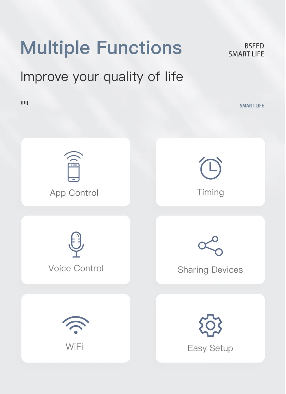 BSEED  Wifi 1/2/3Gang Light Switches Touch Sensor Glass Switch Tuya Smart Life Alexa Control Plus EU Sockets Need Neutral Wire