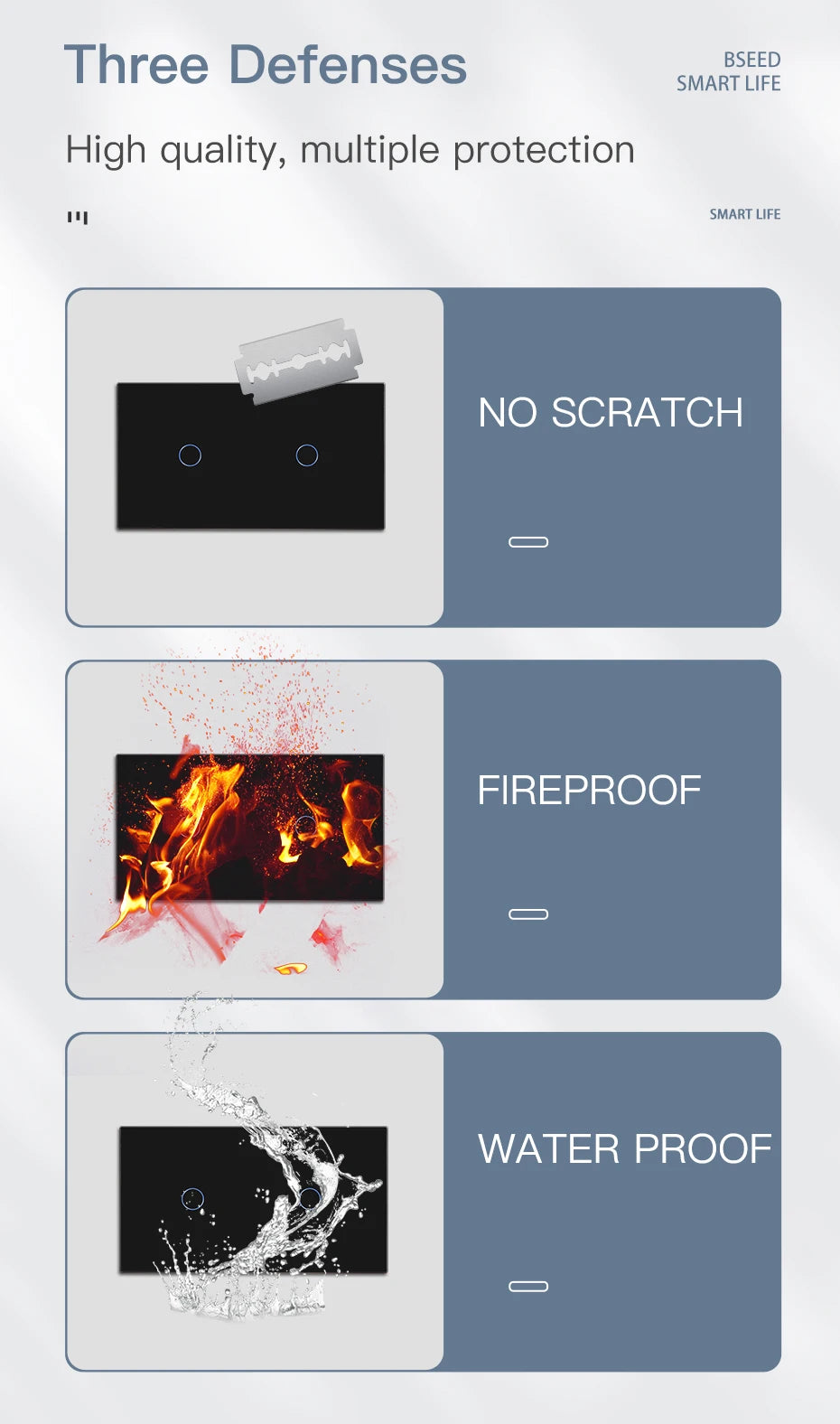 BSEED  Wifi 1/2/3Gang Light Switches Touch Sensor Glass Switch Tuya Smart Life Alexa Control Plus EU Sockets Need Neutral Wire
