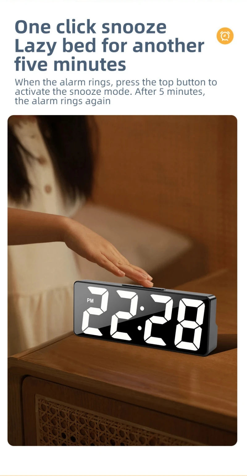 NieNie Digital LED Alarm Clock - Voice Control with Temperature Display