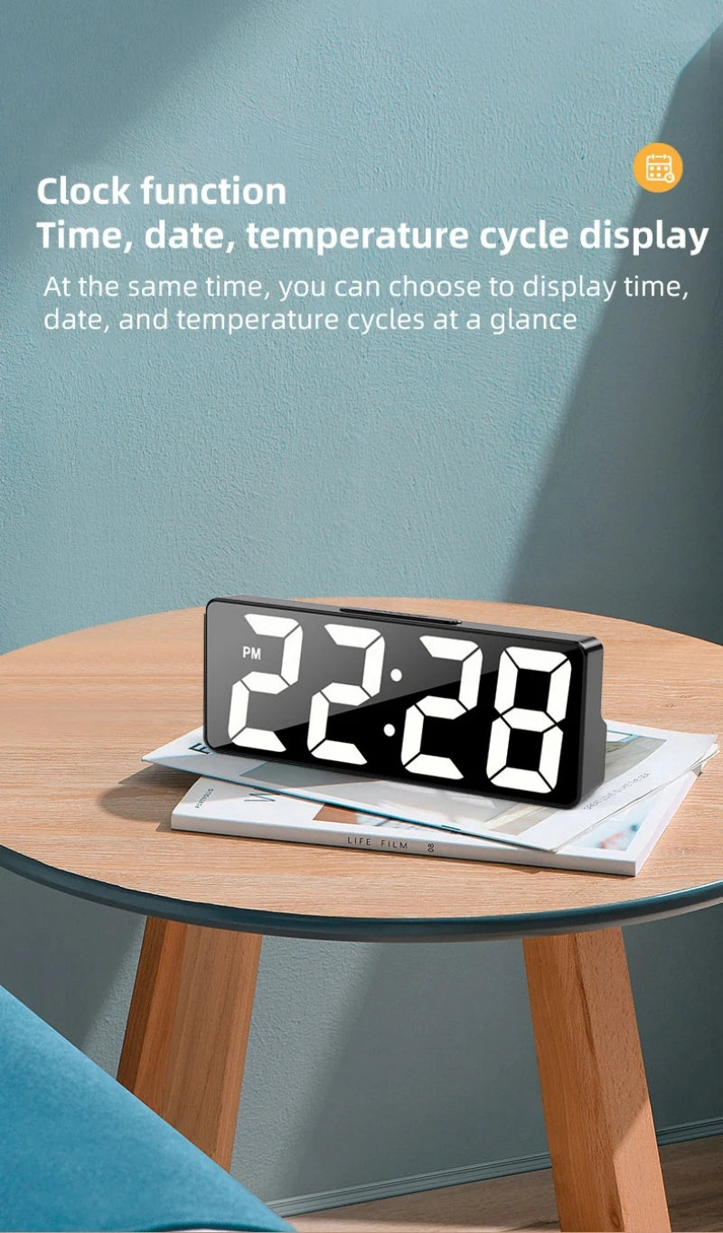 NieNie Digital LED Alarm Clock - Voice Control with Temperature Display