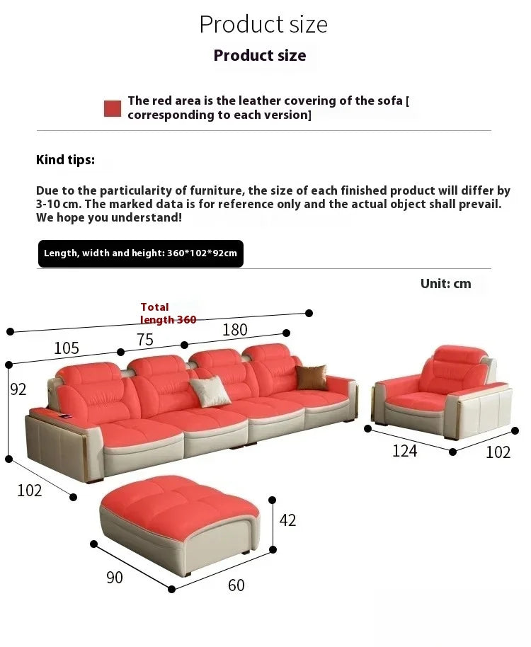 Premium Italian Genuine Leather Sectional Sofa Sets Couch Sofas with USB and Bluetooth Speaker - MANBAS Living Room Furniture