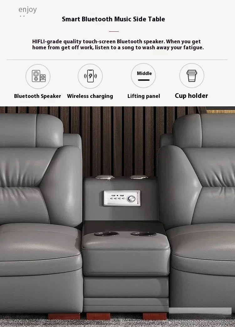 Premium Italian Genuine Leather Sectional Sofa Sets Couch Sofas with USB and Bluetooth Speaker - MANBAS Living Room Furniture