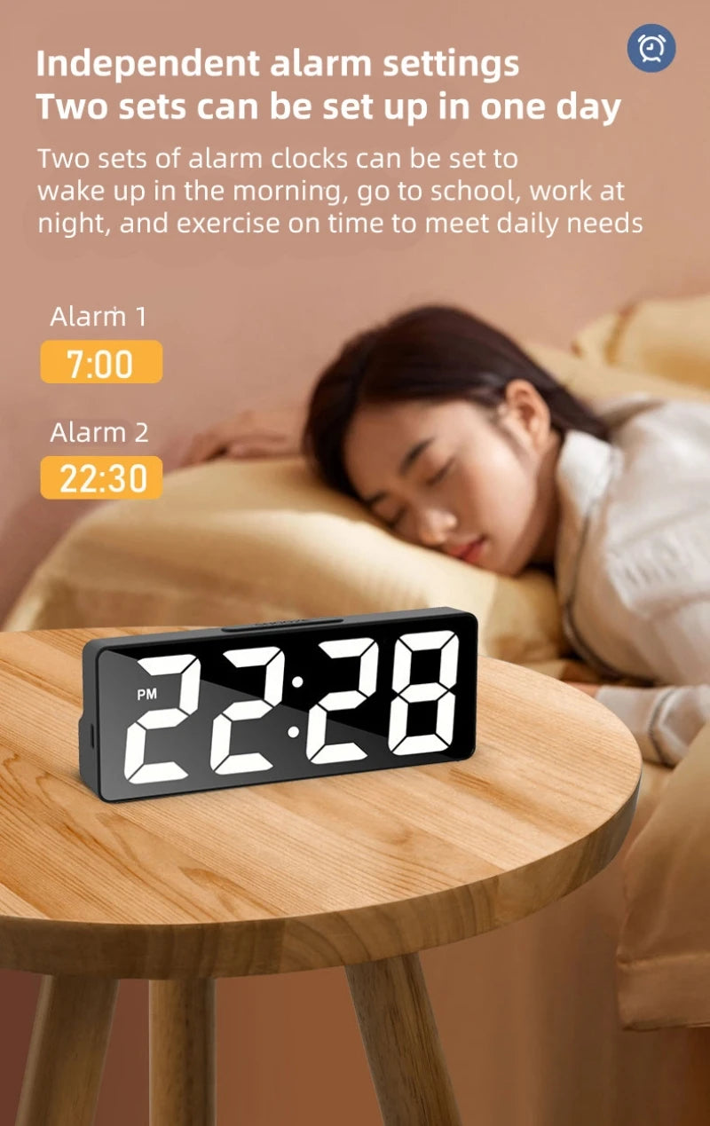 NieNie Digital LED Alarm Clock - Voice Control with Temperature Display