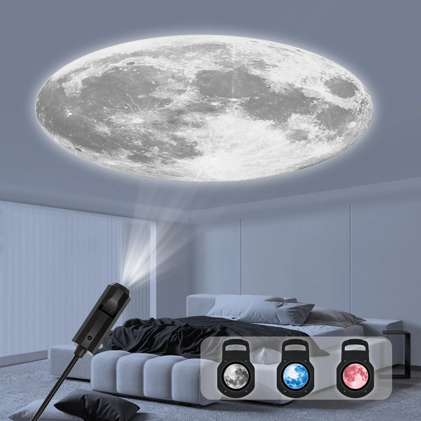 Starry Sky Projector Night Light – 3-Color Moon LED Atmosphere Lamp