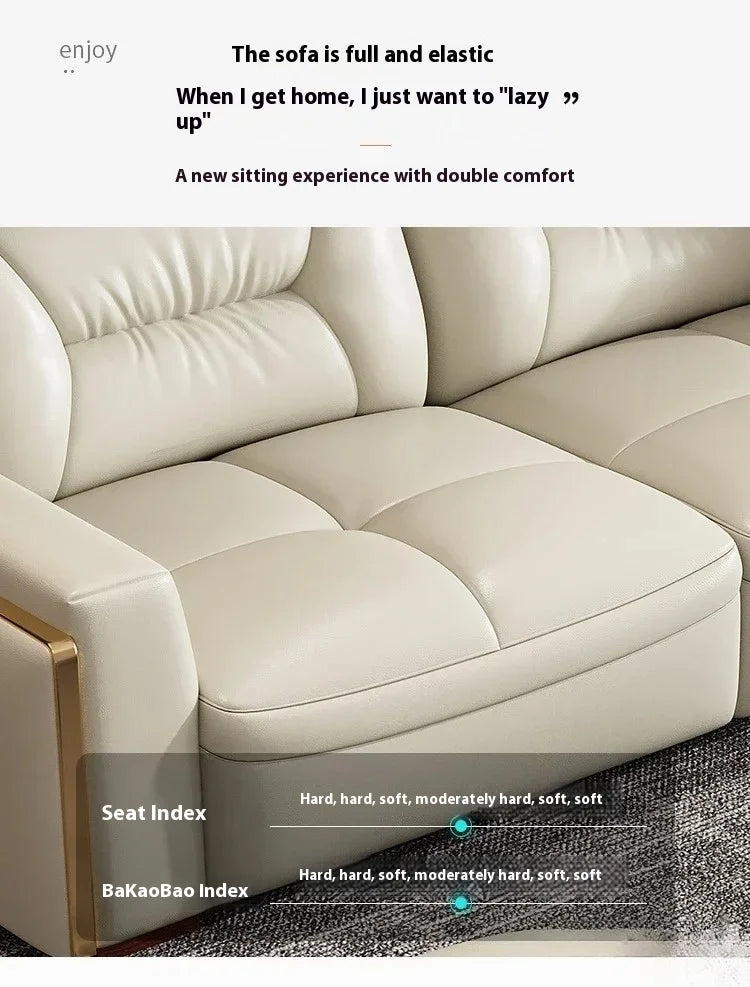 Premium Italian Genuine Leather Sectional Sofa Sets Couch Sofas with USB and Bluetooth Speaker - MANBAS Living Room Furniture