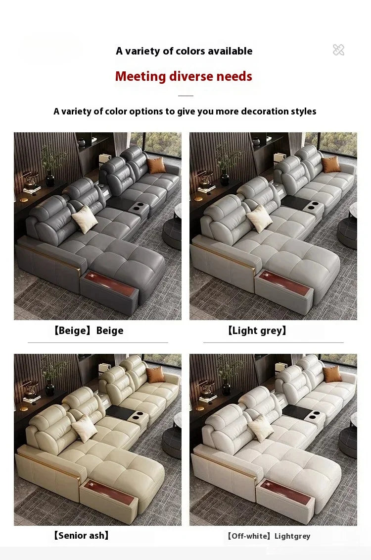 Premium Italian Genuine Leather Sectional Sofa Sets Couch Sofas with USB and Bluetooth Speaker - MANBAS Living Room Furniture