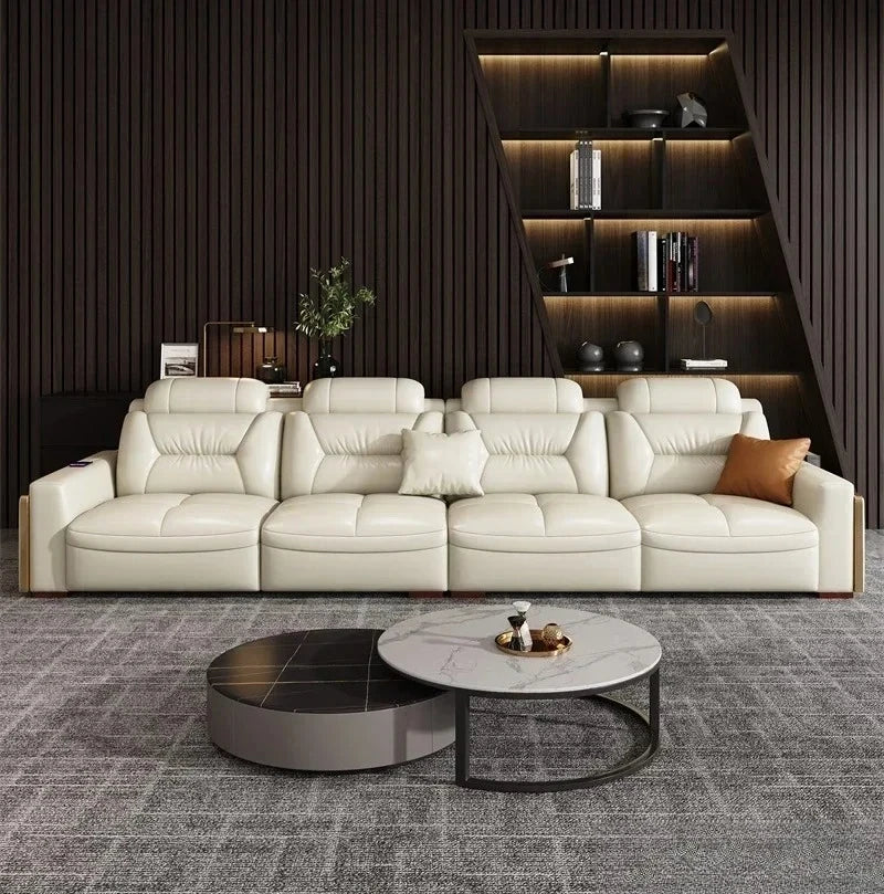 Premium Italian Genuine Leather Sectional Sofa Sets Couch Sofas with USB and Bluetooth Speaker - MANBAS Living Room Furniture