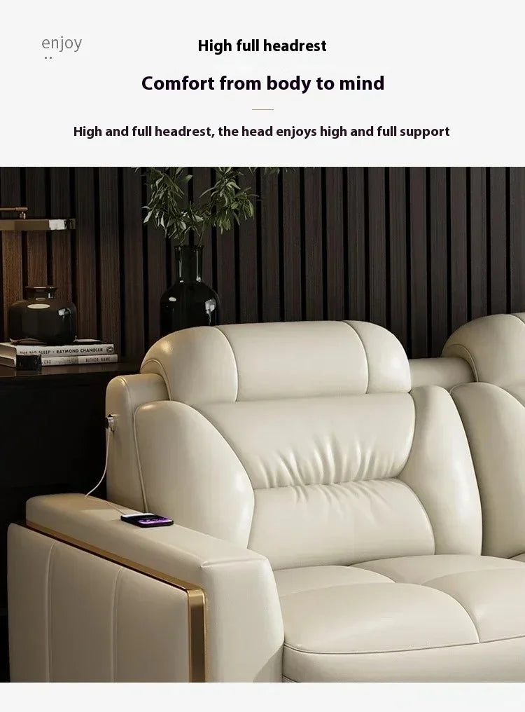 Premium Italian Genuine Leather Sectional Sofa Sets Couch Sofas with USB and Bluetooth Speaker - MANBAS Living Room Furniture