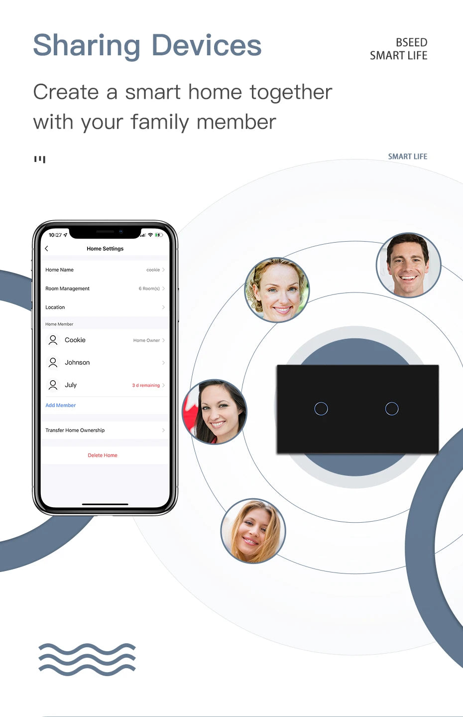 BSEED  Wifi 1/2/3Gang Light Switches Touch Sensor Glass Switch Tuya Smart Life Alexa Control Plus EU Sockets Need Neutral Wire