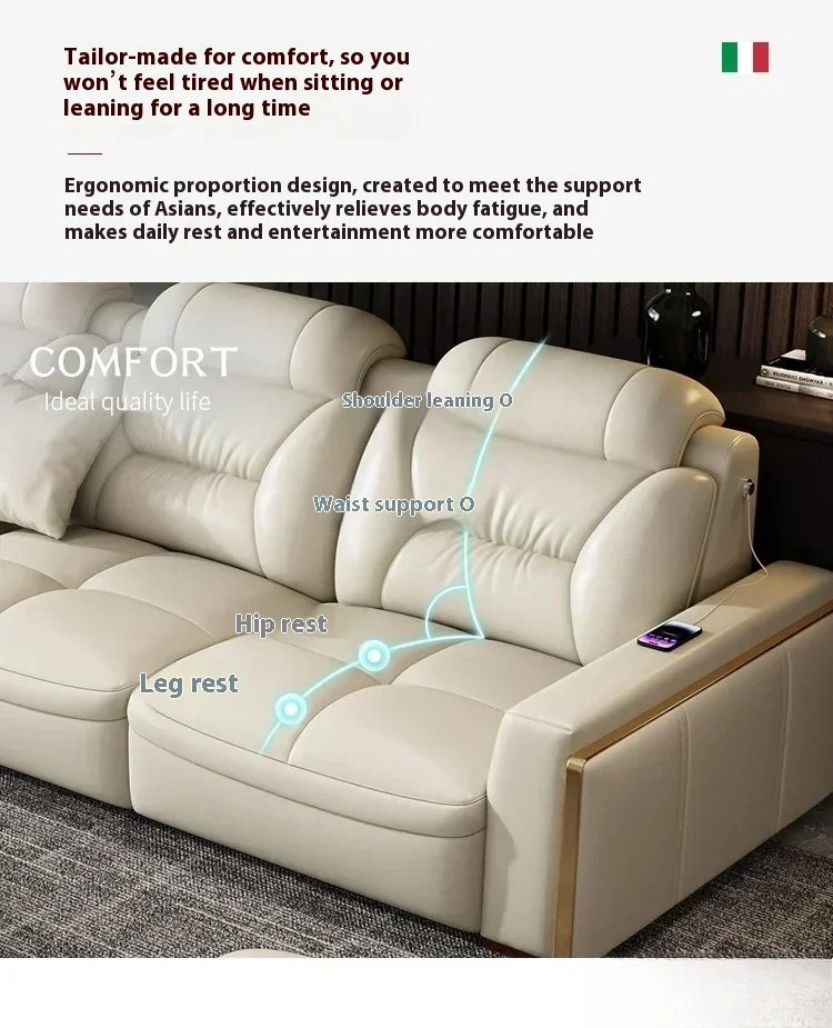 Premium Italian Genuine Leather Sectional Sofa Sets Couch Sofas with USB and Bluetooth Speaker - MANBAS Living Room Furniture