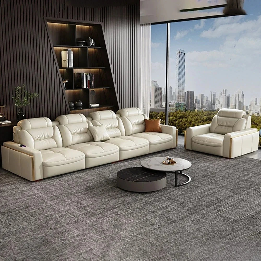 Premium Italian Genuine Leather Sectional Sofa Sets Couch Sofas with USB and Bluetooth Speaker - MANBAS Living Room Furniture
