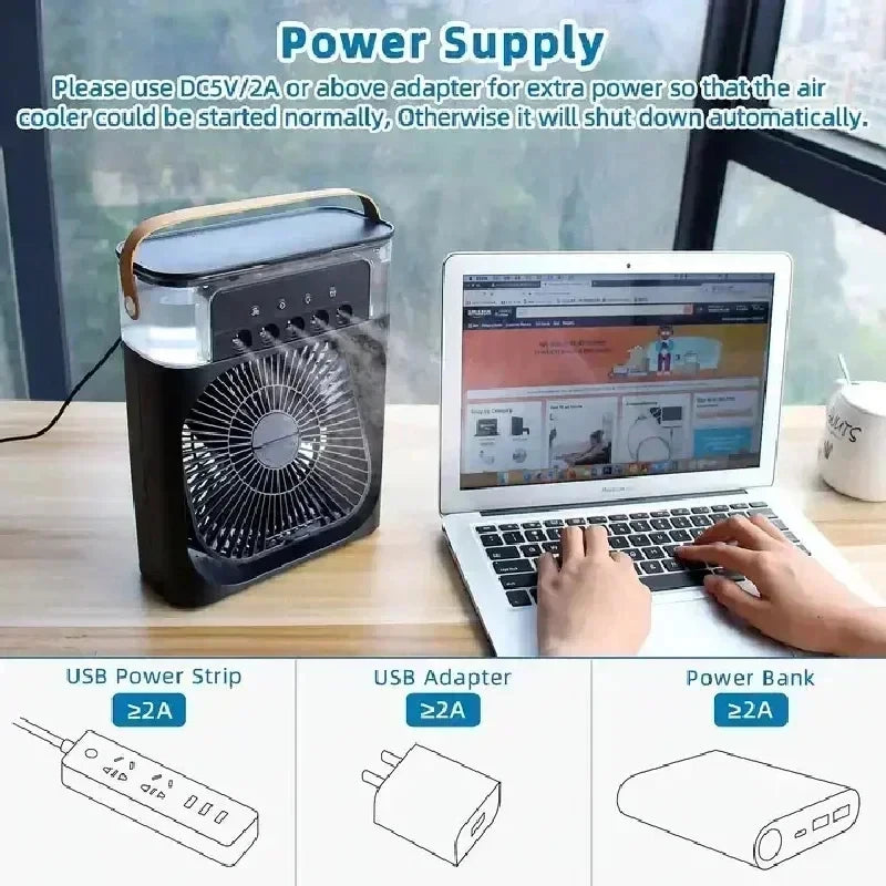 3-in-1 Portable Air Cooler - Mini Fan, Humidifier & LED Night Light