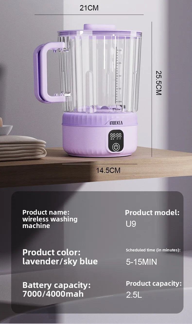 Mini Power Washer 7000 mAh USB Rechargeable for Travel Socks Underwear Underwear Wireless Portable Clothes Washing Cup 2.5L