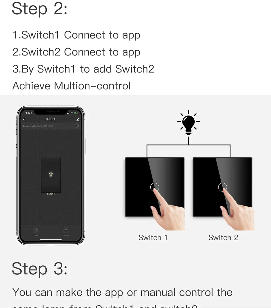 BSEED  Wifi 1/2/3Gang Light Switches Touch Sensor Glass Switch Tuya Smart Life Alexa Control Plus EU Sockets Need Neutral Wire