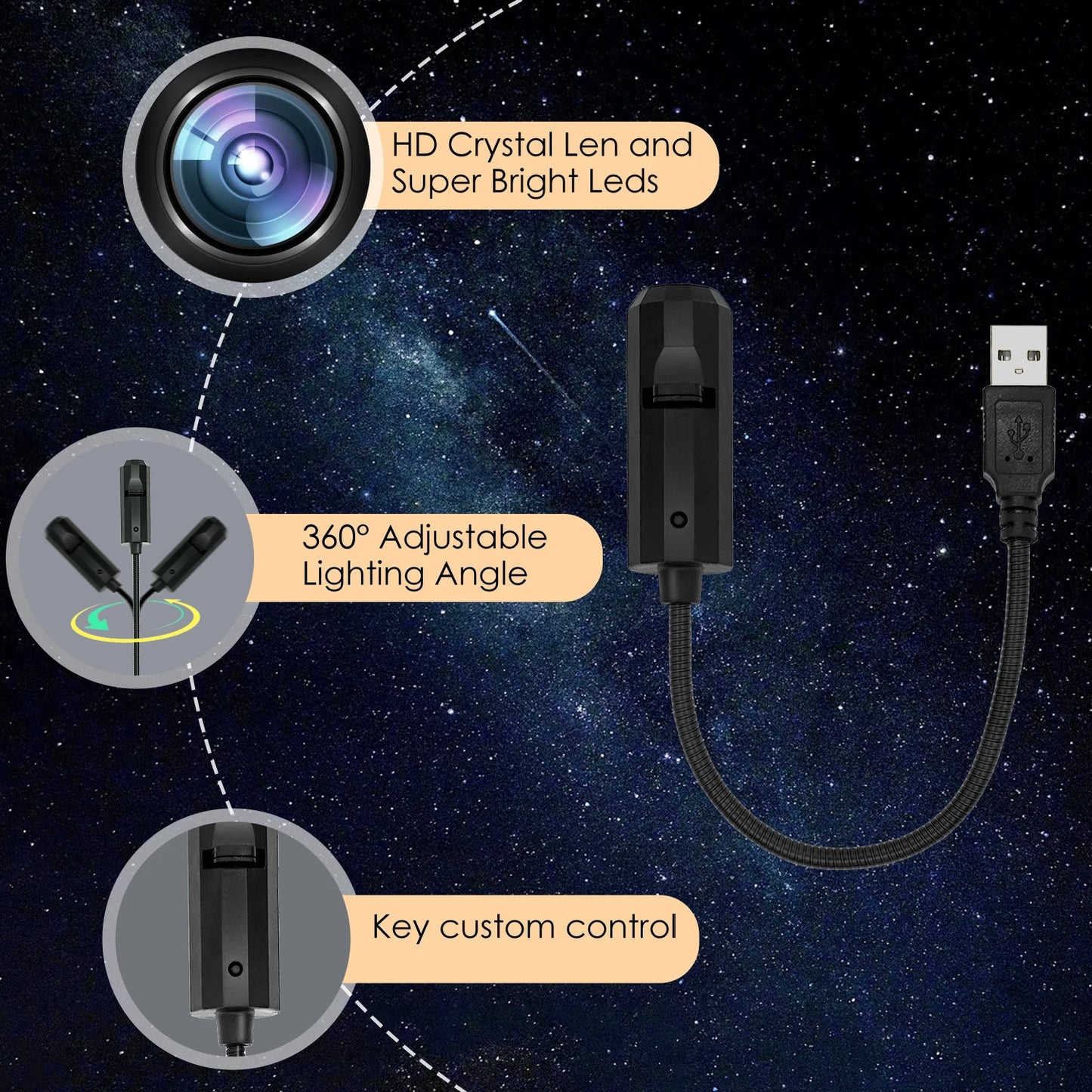 Starry Sky Projector Night Light – 3-Color Moon LED Atmosphere Lamp