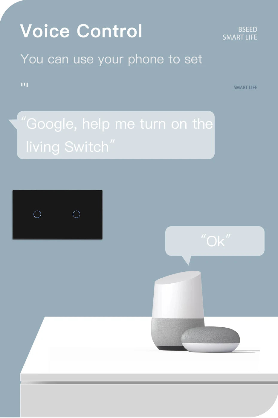 BSEED  Wifi 1/2/3Gang Light Switches Touch Sensor Glass Switch Tuya Smart Life Alexa Control Plus EU Sockets Need Neutral Wire