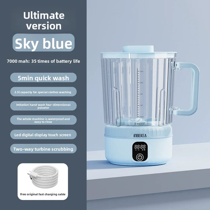 Mini Power Washer 7000 mAh USB Rechargeable for Travel Socks Underwear Underwear Wireless Portable Clothes Washing Cup 2.5L