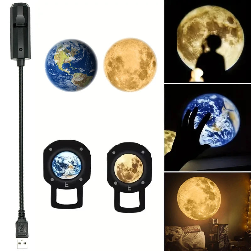 USB Moon & Earth Projection Night Light - Ceiling Atmosphere Projector