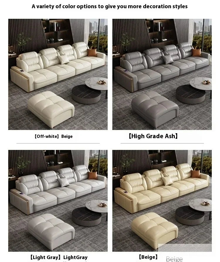 Premium Italian Genuine Leather Sectional Sofa Sets Couch Sofas with USB and Bluetooth Speaker - MANBAS Living Room Furniture