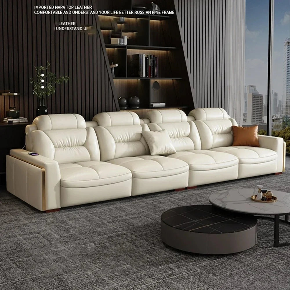 Premium Italian Genuine Leather Sectional Sofa Sets Couch Sofas with USB and Bluetooth Speaker - MANBAS Living Room Furniture
