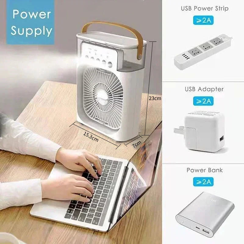 3-in-1 Portable Air Cooler - Mini Fan, Humidifier & LED Night Light