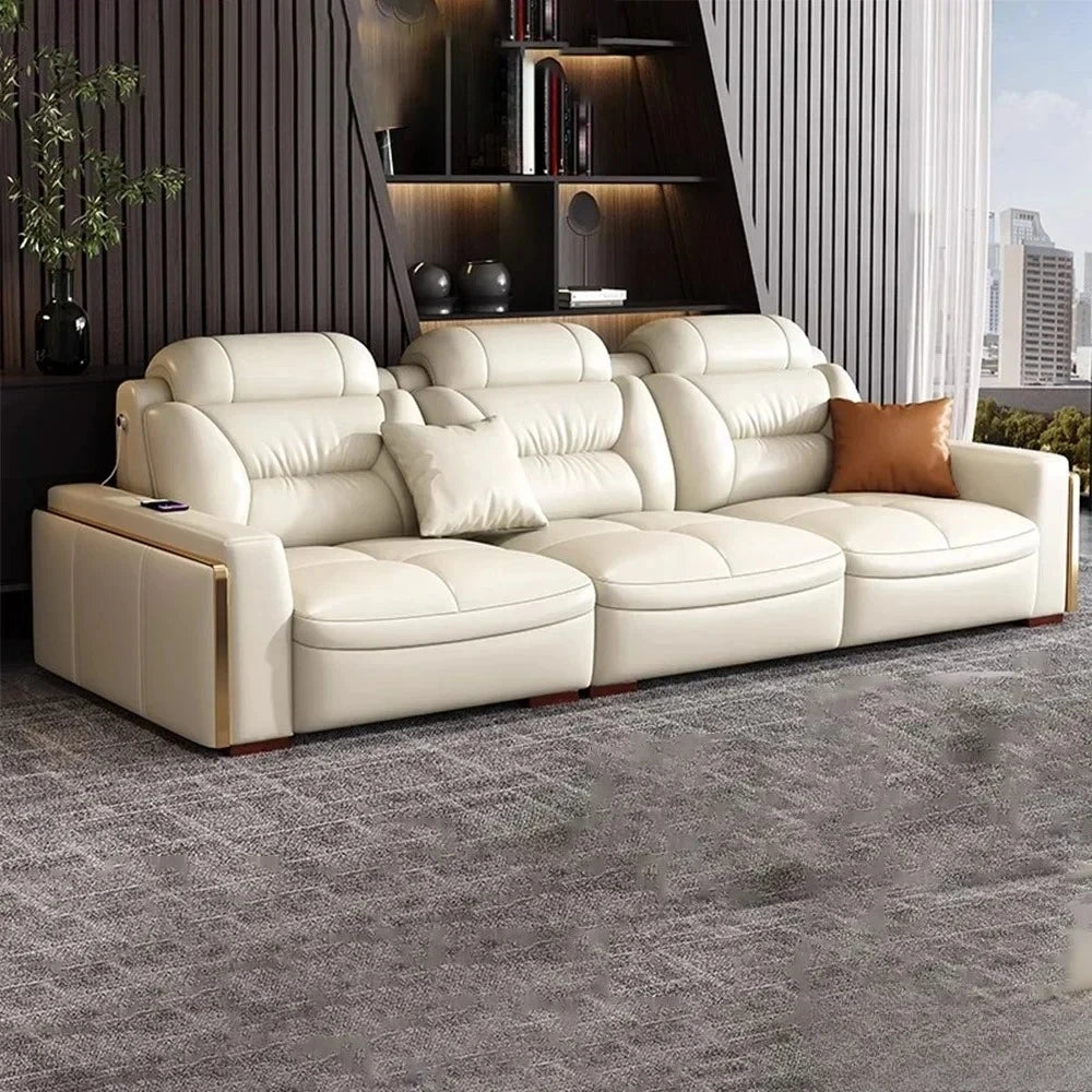 Premium Italian Genuine Leather Sectional Sofa Sets Couch Sofas with USB and Bluetooth Speaker - MANBAS Living Room Furniture
