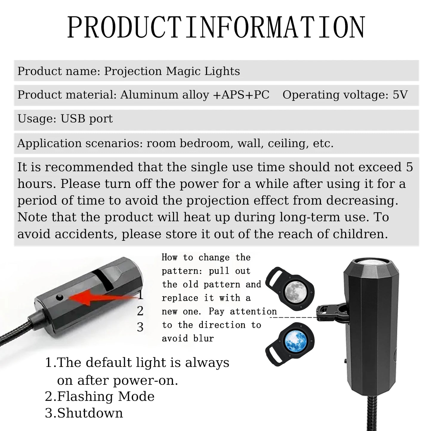 Starry Sky Projector Night Light – 3-Color Moon LED Atmosphere Lamp