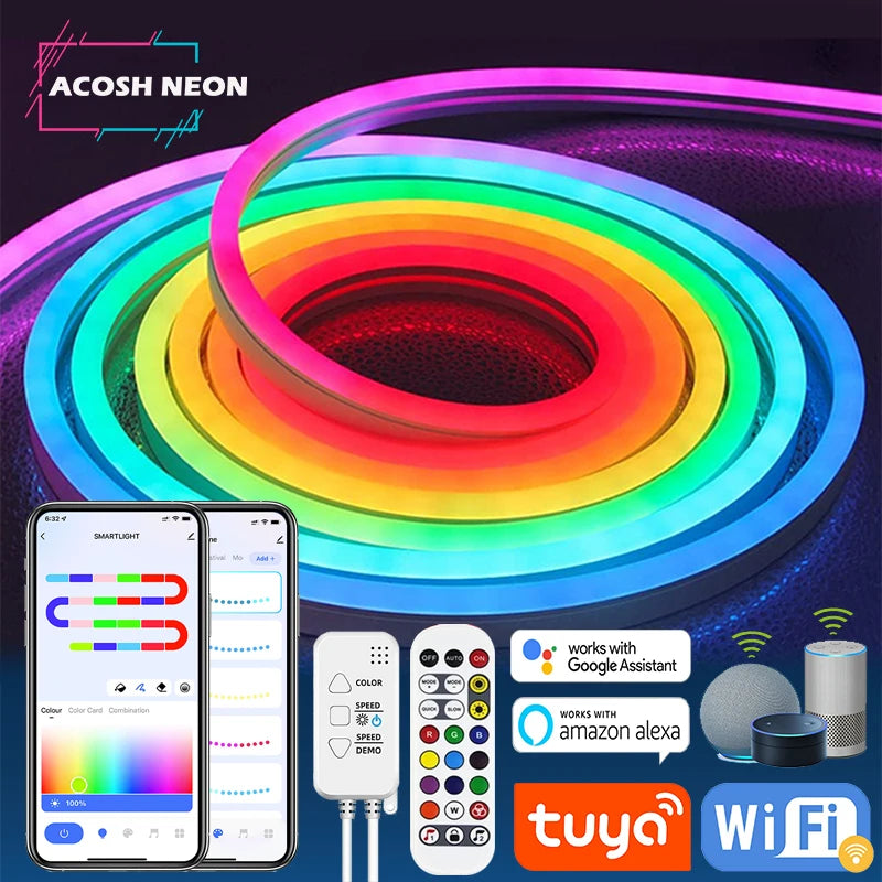 TUYA Smart RGBIC Neon LED Strip Lights | Music Sync | App & Voice Control | IP65 Waterproof