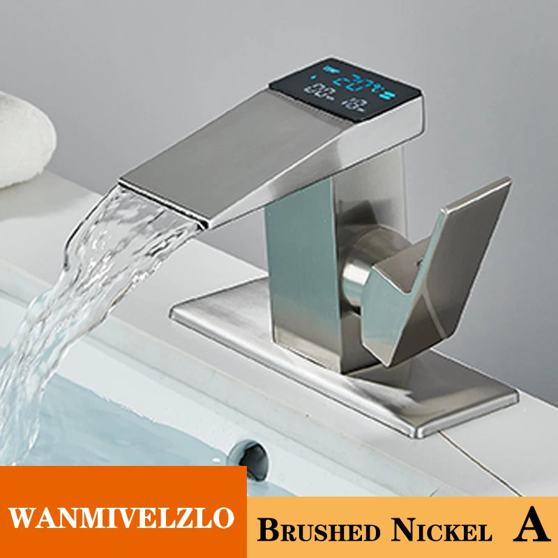 Smart Digital Display Basin Sink Faucet Hot Cold Water Temperature LED  Washbasin Waterfall Taps Bathroom Deck Mixers