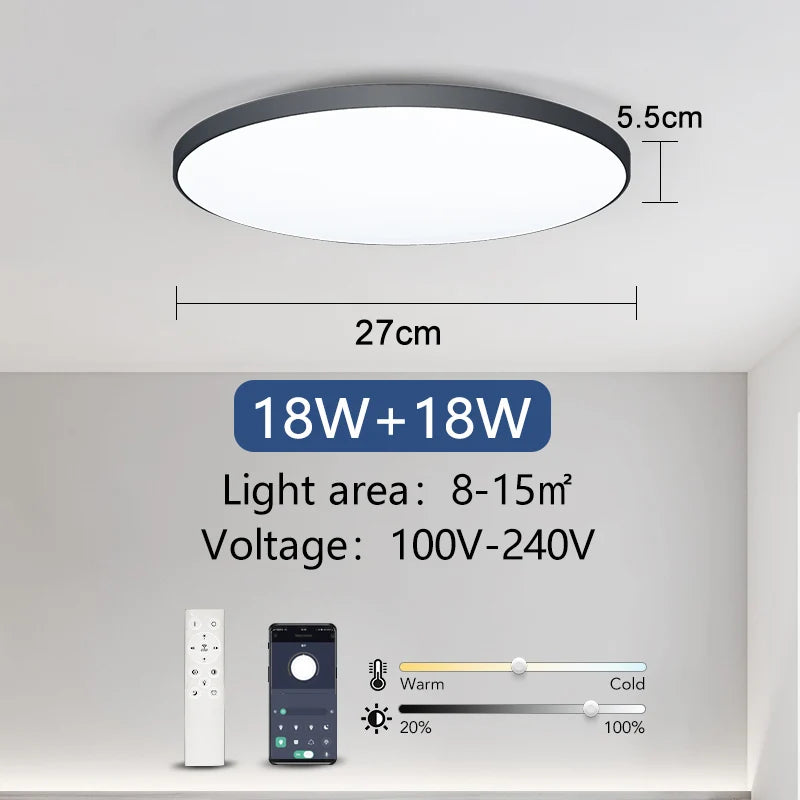 Smart LED Ceiling Light - Modern Dimmable with Remote Control