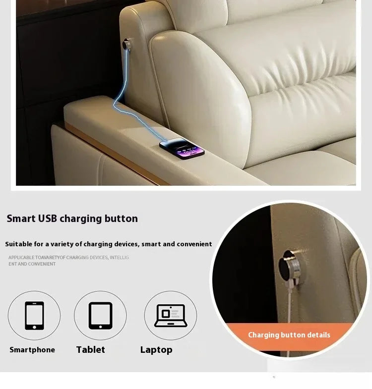 Premium Italian Genuine Leather Sectional Sofa Sets Couch Sofas with USB and Bluetooth Speaker - MANBAS Living Room Furniture