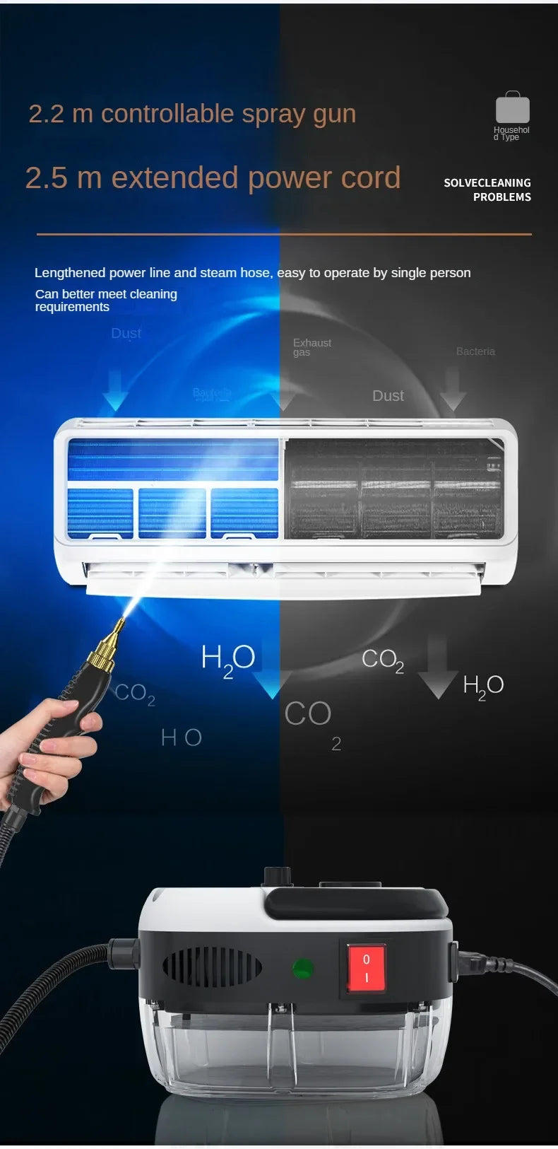 2025 New 1500W handheld steam cleaner Suitable for kitchen Bathroom Air conditioning Steam cleaning tools Portable steam cleaner