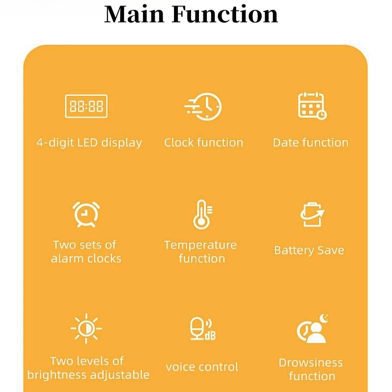 NieNie Digital LED Alarm Clock - Voice Control with Temperature Display