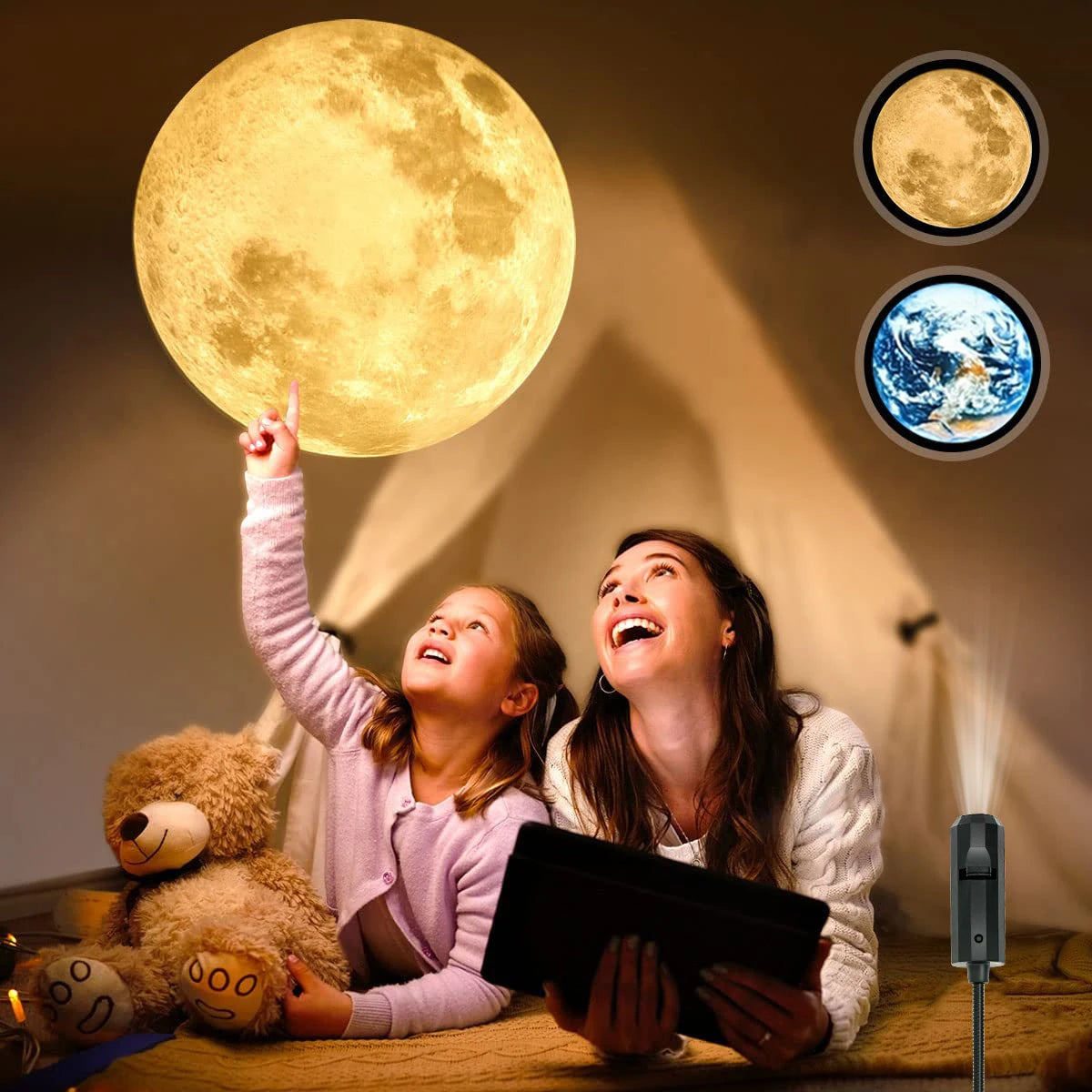 USB Moon & Earth Projection Night Light - Ceiling Atmosphere Projector