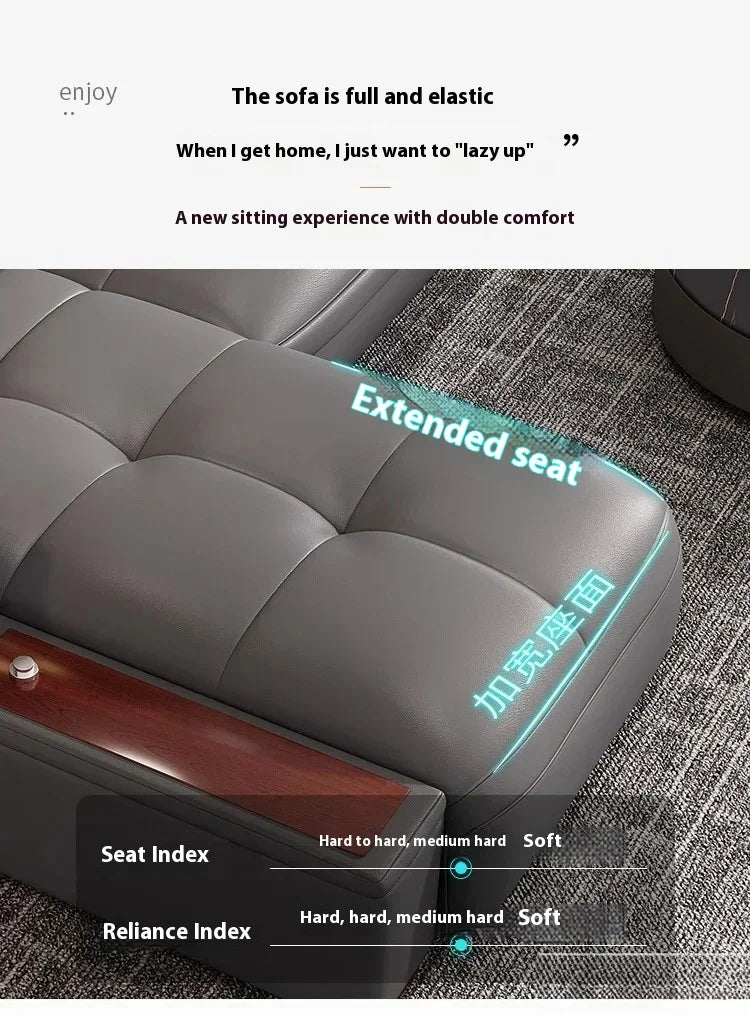 Premium Italian Genuine Leather Sectional Sofa Sets Couch Sofas with USB and Bluetooth Speaker - MANBAS Living Room Furniture